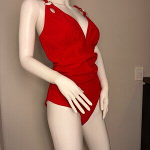 Charmo V Neck O-ring Crisscross Tummy Control One-piece Swimsuit Size XL